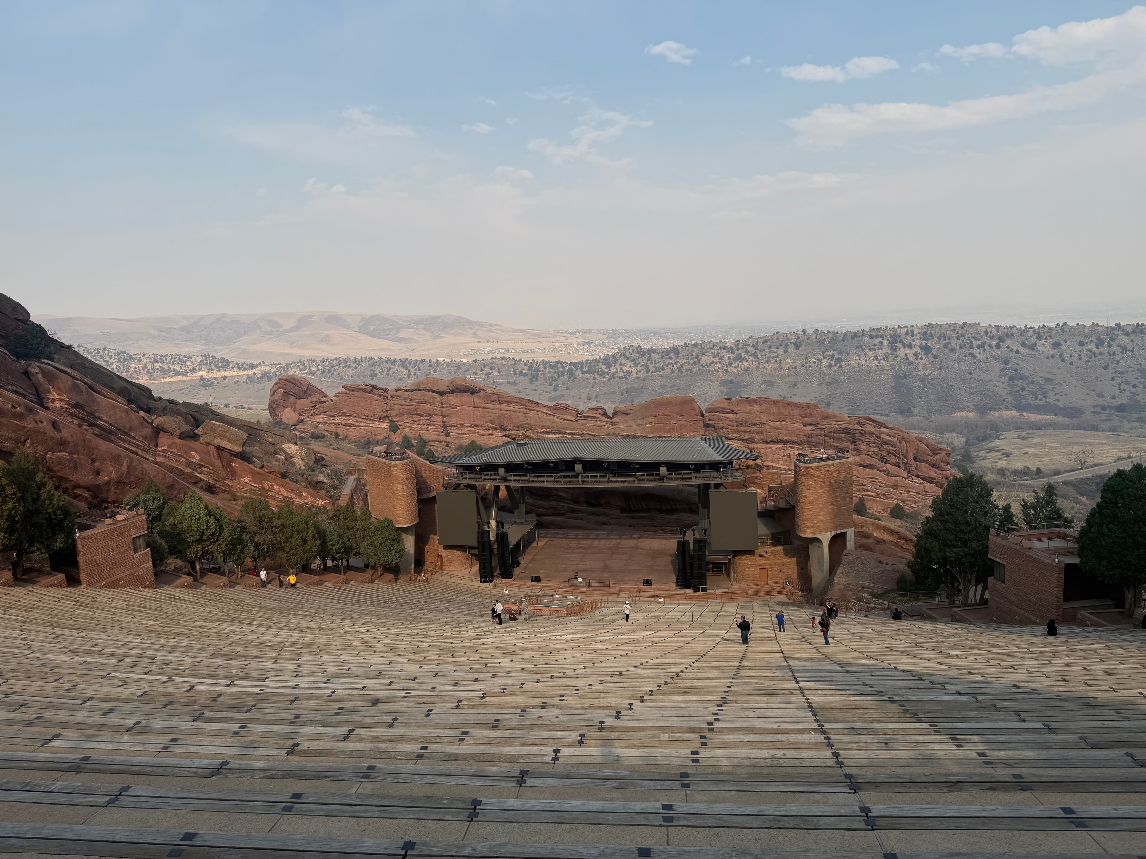 Red Rocks amphitheatre with smoke from Nebraska fires